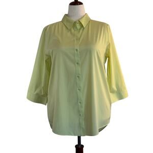 Chico's A-Line Shirt Button Close 3/4 Sleeve Citrine Yellow Button Cuff 3 XL 16